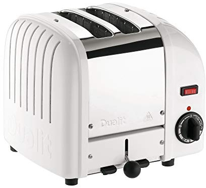 Dualit Classic 2 Slice Vario Toaster| Stainless Steel, Hand Built in the UK| Replaceable ProHeat Elements| Heat Two or Four Slots, Defrost Bread, Mechanical Timer| Replaceable parts|White, 20248 | Hand-built in the UK with fully replaceable ProHeat elements and a mechanical timer for commercial reliability.