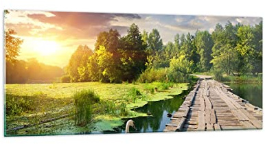 Bilder auf Glas 120x50cm Wandbild Glasdruck Landschaften Brücken - 3179 | Architektur Promenade Schwan Panorama Groß Modern Dekoration Wohnzimmer Schlafzimmer Küche Wanddeko Kunstdruck Art ARTTOR