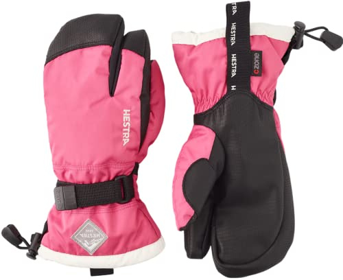 Hestra Ski Mittens for Kids: Waterproof C-Zone Cold Weather Winter 3-Finger Gloves, Fuchsia/Ivory, 4