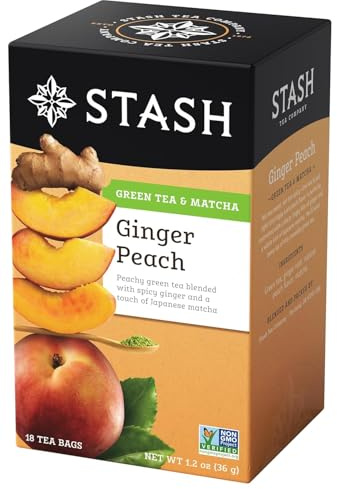 Stash Tea Ginger Peach Green Tea with Matcha, 18 Count