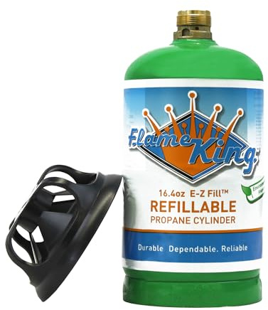 Flame King Refillable 1 lb Empty Propane Cylinder Tank - Reusable - Safe and Legal Refill Option - DOT Compliant - 16.4 oz | Solution