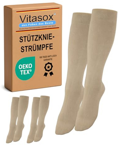 Vitasox Stützstrümpfe für Damen & Herren, 1 | 2 | 4 | 6 Paar, Stützkniestrümpfe aus Baumwolle mit Kompression für Flug, Reise, Büro und Auto, Thrombose Socken gegen geschwollene Beine