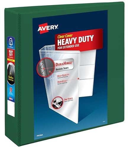 Avery Heavy-Duty View 3 Ring Binder, 2 Inch One Touch EZD Rings, 540-Sheet Capacity, 2.8 Inch Wide Spine, Customizable Clear Cover and Spine, 1 Green Binder (79683)