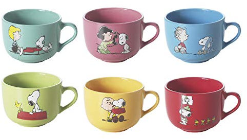 Excelsa Peanuts Set 6 Tazze Jumbo, Ceramica, Multicolore, 6 unità (Confezione da 1), 400 ml