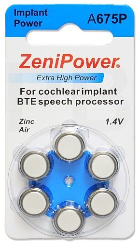 ZeniPower Extra High Power Cochlear Implant BTE Speech Processor Batteries Zinc Air 1.4V Size 675P, 675CI, Implant Plus (180 Batteries)