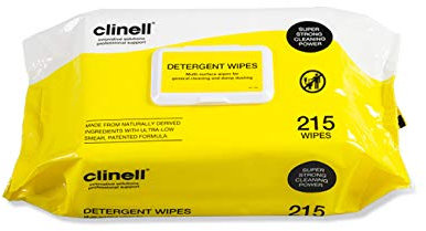 Clinell Detergent Wipes - Pack of 215 Wipes - Alcohol Free - Multi-Surface Wipes for General Cleaning, Strong & Durable, Low Smear Formula