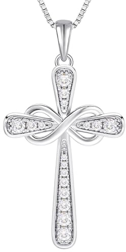 YL 925 Sterling Silver Cross Necklace for Women Halo Infinity Pendant Birthstone Jewelry for Mom