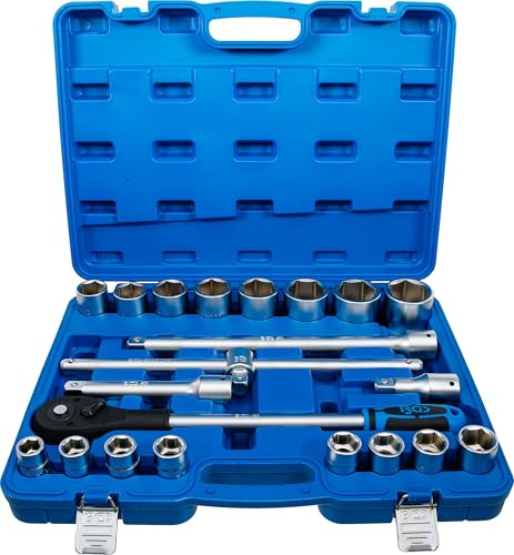 BGS 1207 | Steckschlüssel-Satz | Antrieb 20 mm (3/4) | 21-tlg. | 16 Sechskant Pro Torque®-Einsätze | Umschaltknarre, Gleitgriff, 3 Verlängerungen | Chrom-Vanadium-Stahl
