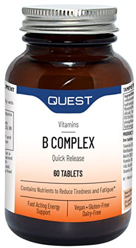 Quest Vitamin B Complex (30 Tablets) - Quick Release Formula to Reduce Tiredness & Fatigue. Full Spectrum of B Vitamins: Thiamin B1, Riboflavin B2, Niacin B3, Vitamin B6 & Vitamin B12.