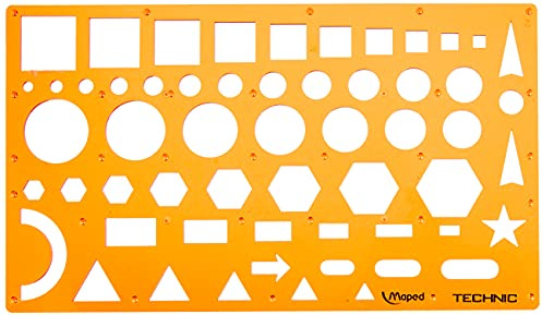 Maped - Normographe pour Croquis et Schémas - Trace-Formes Technic - Pochoir Cercles, Triangles, Carrés, Rectangles - 10 Formes Géométriques Tailles Diverses - Gabarit Antichoc