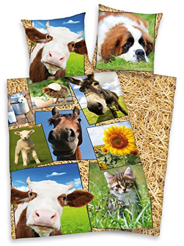 Herding 445132050 Bettwäsche Young Collection Bauernhof, Kopfkissenbezug 80 x 80 cm und Bettbezug 135 x 200 cm, 100% Baumwolle, Renfo