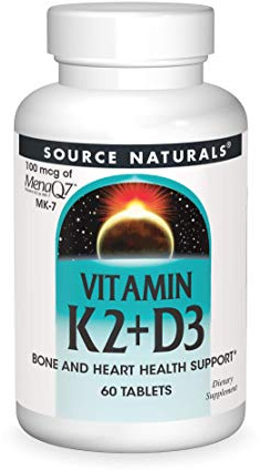 Source Naturals Vitamin K2 + D3 Bone & Heart Health Complex - 400 IU Vitamin D3 & 100 mcg Vitamin K2 (MK-7) with Calcium - 60 Tablets