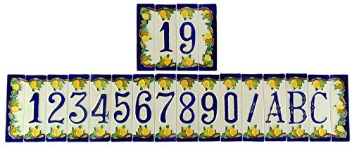 Numeri civici in ceramica con limoni,oggetto da esterno colorati a mano nl Misure:Numero H 15cm,L 4,5cm,spessore 0,7cm.Cornice H 15cm,L 4cm,spessore 0,7cm