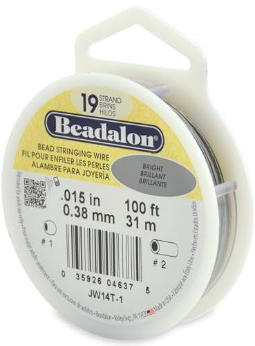 Beadalon 19 Strand Stainless Steel Bead Stringing Wire, .015 in / 0.38 mm, Bright, 100 ft / 31 m