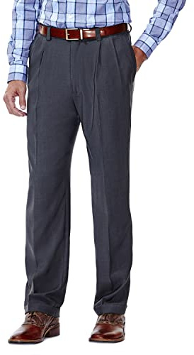 Haggar E Clo Repreve Stria Kostymbyxor, herr, klassisk passform, platt framsida, Medium-grå, 42W / 29L