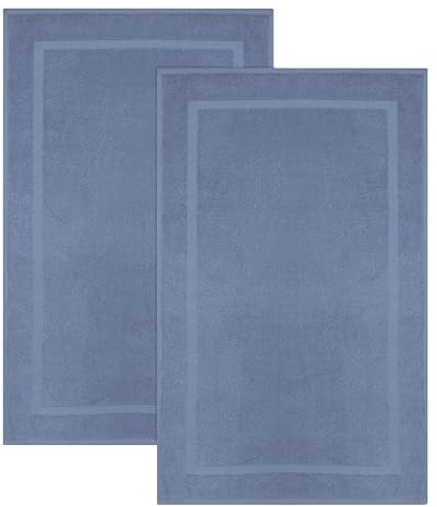 COTTON CRAFT Bath Mats - 2 Pack 100% Cotton 21x30 Inches - Ultra Absorbent - Plush 900 GSM - Banded Border Luxury Towel Rug - Step Out Tub Shower Floor Mat -Not a Bathroom Rug - Azure Blue