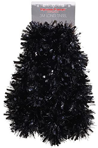 Christmas Concepts® 3m / 9.8ft Chunky/Fine Christmas Tinsel - Christmas Decoration Tinsel (Black)