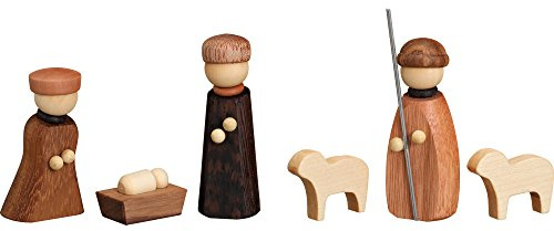 Seiffener Volkskunst Krippenfiguren Heilige Familie, 6 Stück, 7 cm hoch, original Erzgebirge