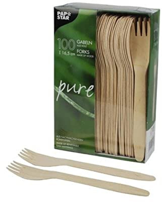Papstar Holzgabeln / Einweggabeln pure (100 Stück) Länge 16.5 cm aus natürlich hellem Birkenholz für Grillfeste oder Geburtstage, stabiles Einweggeschirr, splitterfreie Verwendung, #18199