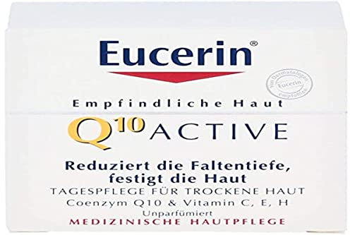 Eucerin Q10 ACTIVE Crema Giorno Pelle Secca 50 ml, Crema viso antirughe e idratante, Formula arricchita con Coenzima Q10, Vitamina C & E e Biotina per pelle secca e sensibile