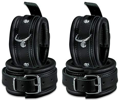 BDSM Bondage Set, Leder Handfesseln Leder Fußfesseln, gepolstert, schwarz | Top Qualität, Fesselset aus echtem Leder, super weiche Polsterung