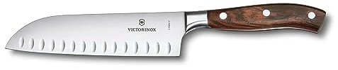 Victorinox Grand Maître, Profi Santokumesser, Extra Scharfe Klinge, Kullenschliff, 17 cm, Edler Holzgriff, Rostfreier Stahl, braun
