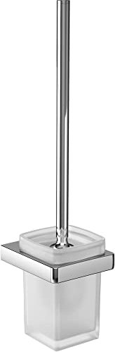 emco TREND WC-Bürstengarnitur, Toilettenbürste mit Griff und Halterung aus Metall, hochwertige WC-Bürste zur Wandmontage mit Kristallglasbehälter, chromfarben