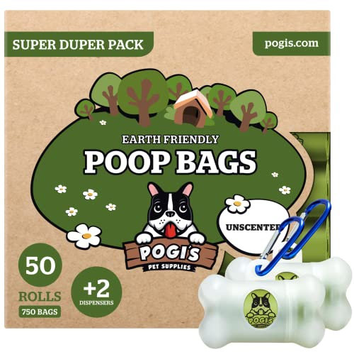 Pogi Hundekotbeutel – ohne Duft, reißfest, auslaufsicher und extra groß – 50 Nachfüllrollen (750 Gassibeutel) mit 2 Spendern