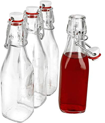 Bormioli Rocco Set di 4 bottiglie di vetro serie Swing con chiusura a leva, 0,25 litri