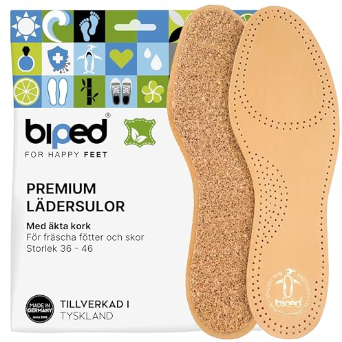 biped iläggssulor i läder för skor – sulor med undersida av naturlig kork – andningsaktiva antisvett iläggssulor av vegetabiliskt garvat läder för kvinnor och män z2229(45)
