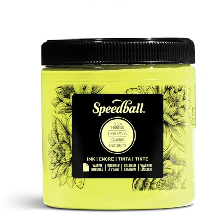 Speedball - Tinta soluble en agua de 8 onzas, color amarillo fluorescente, para impresión de bloques, impresión de lino, serigrafía, kit para artistas