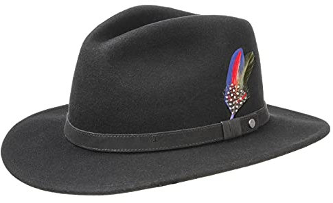 Stetson Yutan Filzhut Damen Herren Winterhut aus Wollfilz Asahi Guard Schmutz- und Wasserabweisend Outdoor knautschbar Traveller Sommer Winter schwarz M (56-57 cm)