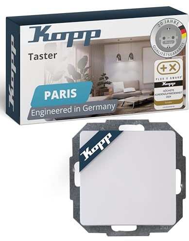 Kopp PARIS Taster in Arktis-Weiß - Stilvoller IP20 Taster-Unterputz ideal für Klingel & Türöffner - Klingeltaster-Unterputz mit 10AX Schaltvermögen - Lichtschalter 250V~