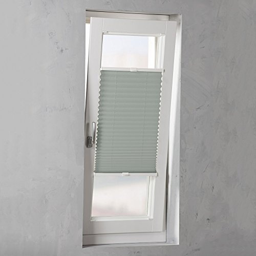 Original Easy-Shadow Plissee verspannt Faltstore in der Farbe grau / Breite 37 cm x Höhe 120 cm / 37x120 cm - Montage im Rahmen in der Glasleiste / Maßanfertigung