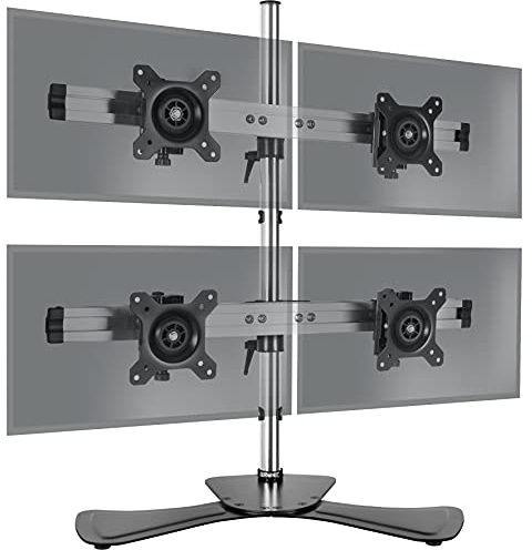 Duronic Computer Monitor Arms Stand DM754 Quadruple Freestanding PC Multi Arms Desk Mount Stands for VESA 75/100 Four 15-24 Inch LED LCD Screens 8kg Capacity Mounts, Tilt -15/+15, Rotate 360 - Black | 360° Rotatable Tilt 15° Swivel 30° Adjustable Height Max Load 8kg Arm for PC Monitor Aluminum