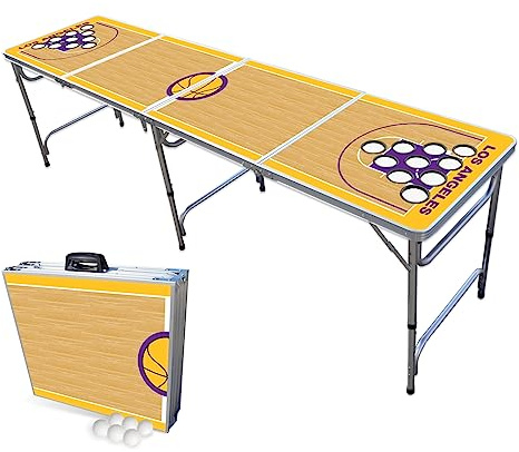 8-Foot Professional Beer Pong Table w/Cup Holes - Los Angeles Lakeshow Basketball Court