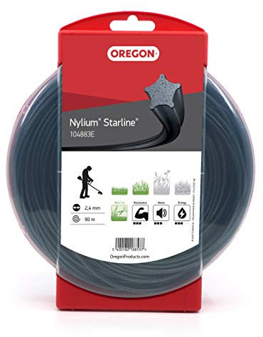 Oregon Filo per Decespugliatore a Forma di Stella in Nylon Resistente, Adatto per Erba Alta, Rifiniture e Vegetazione Fitta, Compatibile con Numerosi Marchi, 2,4 mm x 90 m (104883E), Nylium