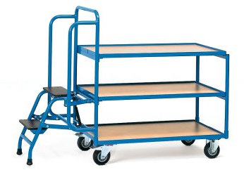 Fetra Transportgeräte mtedc3p Wagen mit Stufen mit 3 Ablagen, 1320 mm Länge x 610 mm Breite x 1135 mm Höhe, Blau