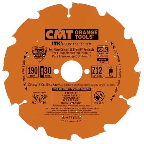 CMT ORANGE TOOLS 236.190.12M - KREISSÄGEBLATT AUS DIAMANT FÜR FASERZEMENT 190X2.4X30 Z=12 TCG