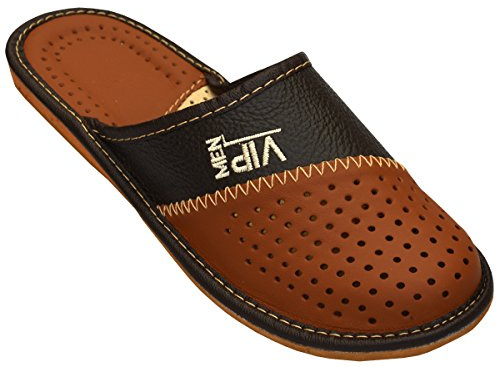 World of Leather Herren Hausschuhe Leder Pantoffeln_vip (44), Braun, Gr. 44 EU