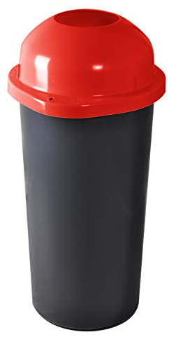 KUEFA HD-EW 60 Liter Mülleimer, Müllsackständer mit Einwurf-Scharnierdeckel und Befestigungsring für den Gelben Sack, Sammelbehälter für Pfandflaschen, Leergut (Rot)