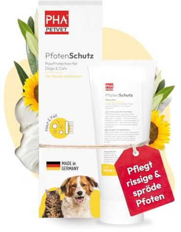 PHA PfotenSchutz Hund & Katze, Pfotenbalsam mit Sheabutter & Panthenol | Aus Deutschland, schützt empfindliche Pfotenballen bei Hitze, Schnee & Streusalz, pflegt mit Sheabutter & Panthenol, 125 ml