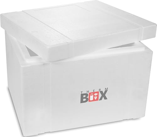 THERM-BOX contenitore in polistirolo 53W Interno: 47x38x29cm Parete: 5cm Volume: 53,24L Contenitore isotermico Box frigo Scatola termica Riutilizzabile