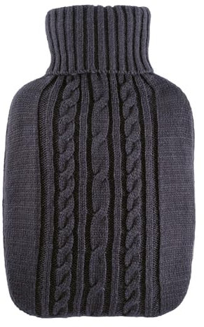 Hugo Frosch Wärmflasche Klassik 1,8l – Made in Germany – mit weichem Strickbezug Grau – große, auslaufsichere & geruchsneutrale Bettflasche – langlebig & mit waschbarem Bezug