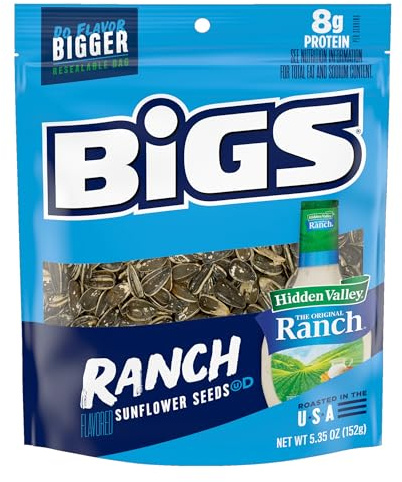 BIGS Sunflower Seeds, Hidden Valley Zesty Ranch Flavor, Easter Basket Stuffer for Sports Fans, 5.35 oz. (Pack of 12)