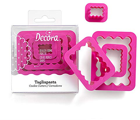 Decora 0255310 KIT 4 EMPORTE-PIÈCES RECTANGULAIRE CANNELE CM 1,5-3,5-5,5-7,5H2, Plastique, Rose