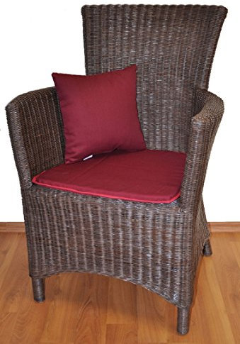 Rattansessel, Rattanstuhl Pluto Fb. Darkbrown inkl. Polster weinrot