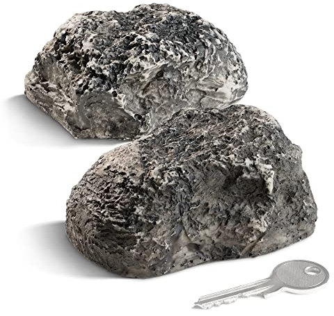 COM-FOUR® 2x Pietra Chiave Little Rock - Finta Pietra con Scomparto Segreto - Roccia Artificiale per Geocaching