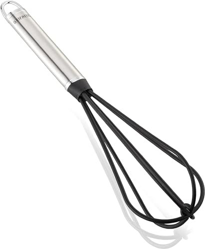 Leifheit Schneebesen 32 cm NylonSterling-Serie, Rührbesen aus rostfreiem Edelstahl mit Nylon zum Kochen ohne Kratzer, Rührstab mit ovalem Griff und praktischer Aufhängeöse, Schaumschläger