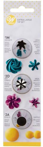 Wilton Beccucci in Acciaio Inox Set X-Large #1M, #2D, #2A, Beccucci Sac a Poche, Piping Tip Riutilizzabile per Decorare Torte, Cupcake, Biscotti, Pasticcini - Set/3